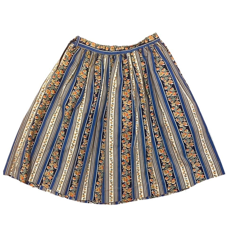 Vintage Turtle Bay Girls Blue Floral Stripe Gathered A-Line Skirt